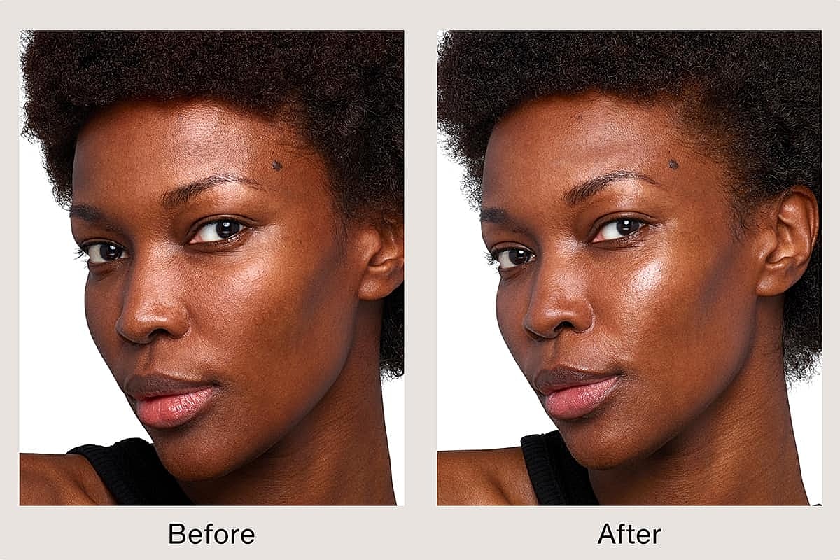 Before and after beauty transformation image.