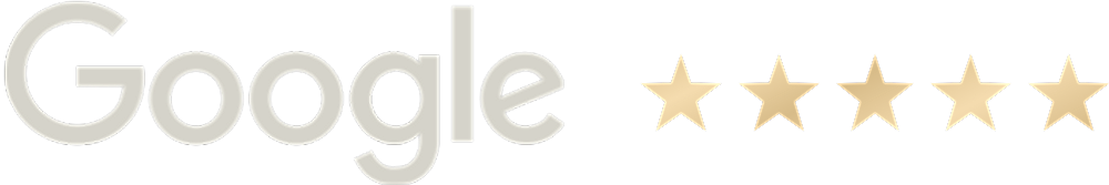 Google logo with five gold stars rating