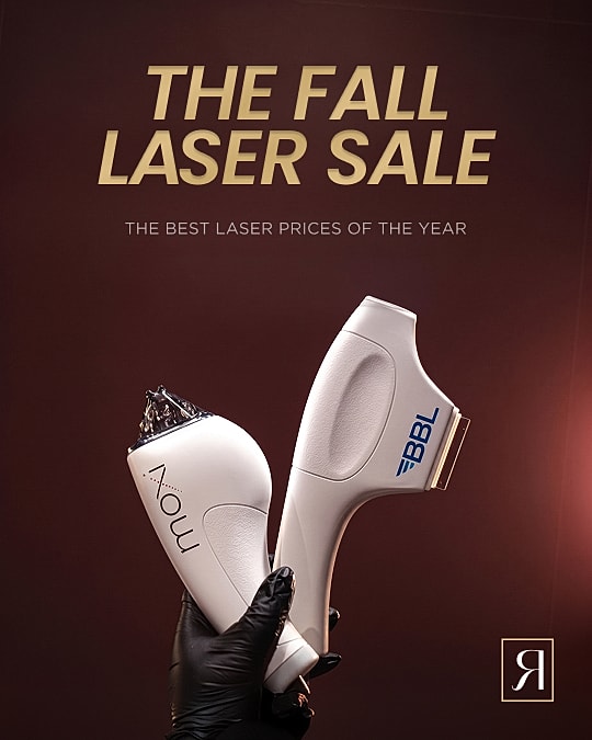 Fall laser sale promotional image with Moxi and BBL laser devices.