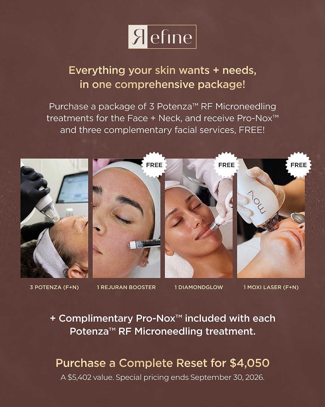 Skin treatment promotion with complimentary services offered.